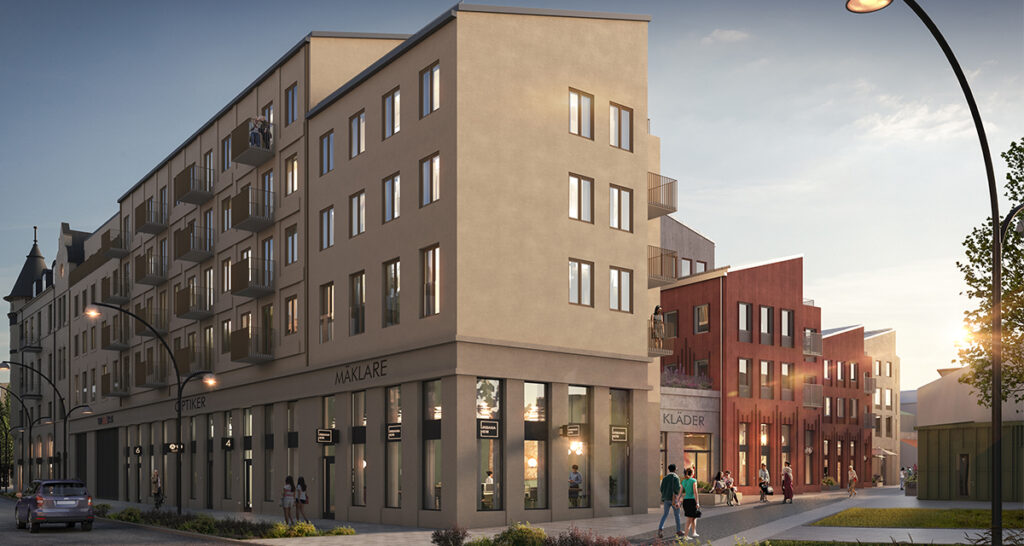 Exteriör vsisionsbild Trädgårdsgatan 6.