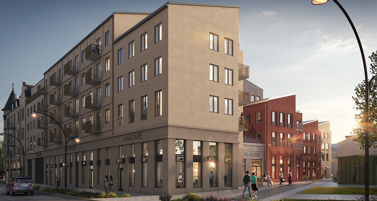 Exteriör vsisionsbild Trädgårdsgatan 6.